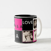 Moderne Fotocollage Mok Monogram Roze Zwart (Voorkant rechts)
