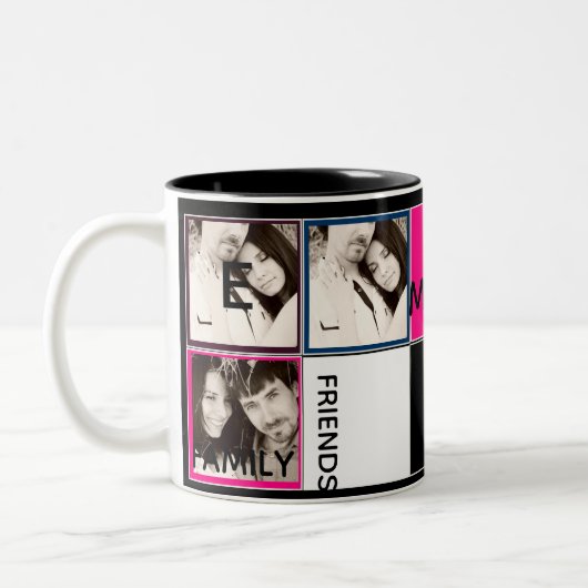 Moderne Fotocollage Mok Monogram Roze Zwart (Links)