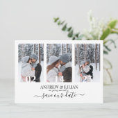 Moderne Fotocollage Monogram Minimalistische Trouw Save The Date (Staand voorkant)