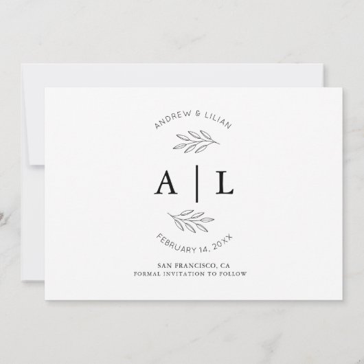 Moderne Fotocollage Monogram Minimalistische Trouw Save The Date (Achterkant)