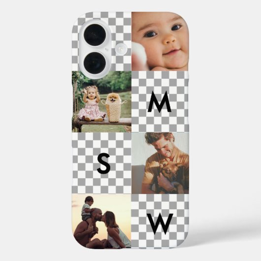 Moderne Fotocollage Monogram Schaakbord Case-Mate iPhone Case (Achterkant)