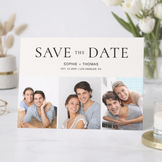 Moderne Fotocollage Neutraal Beige Save the Date