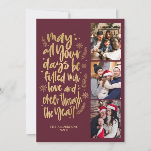 Moderne fotocollage Nieuwjaar script Feestdagenkaart (Voorkant)