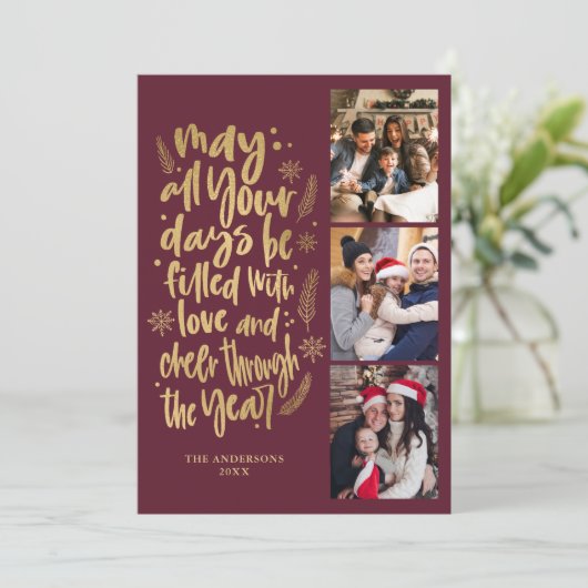 Moderne fotocollage Nieuwjaar script Feestdagenkaart (Staand voorkant)