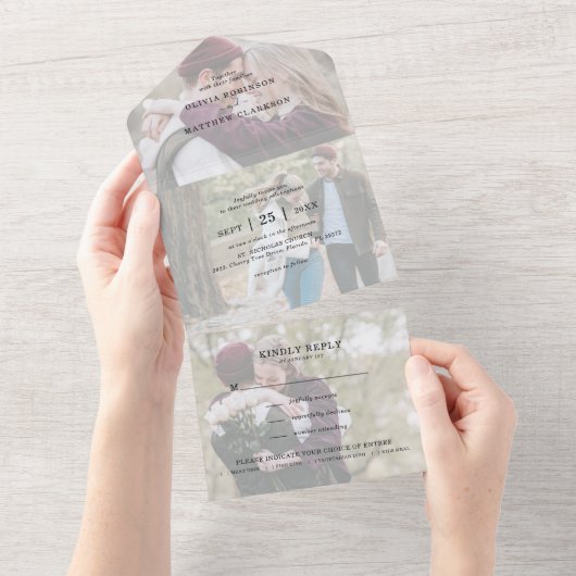 Moderne fotocollage overlay bruiloft all in one uitnodiging (Afscheurbaar)