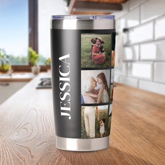 Moderne Fotocollage Persoonlijke Naam Geïsoleerde Drinkbeker