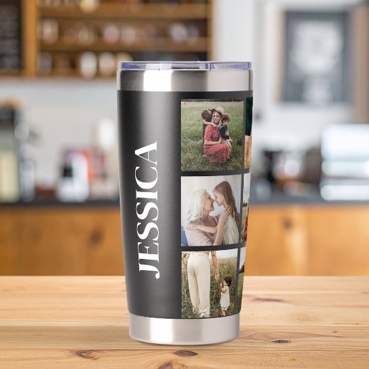 Moderne Fotocollage Persoonlijke Naam Geïsoleerde Drinkbeker