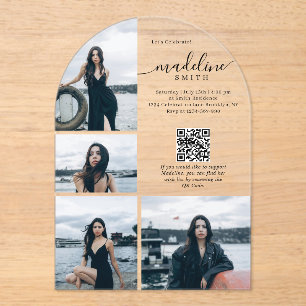 Moderne Fotocollage QR-code Afstudeerfeest Acryl Uitnodigingen