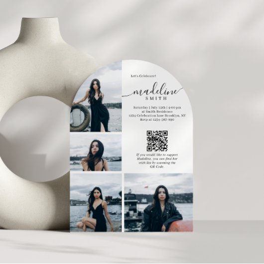 Moderne Fotocollage QR-code Afstudeerfeest Kaart