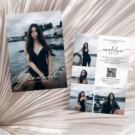 Moderne Fotocollage QR-code Afstudeerfeest Kaart