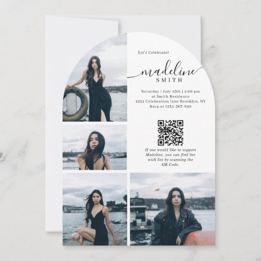 Moderne Fotocollage QR-code Afstudeerfeest Kaart (Achterkant)