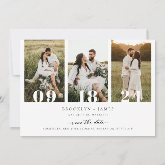 Moderne Fotocollage QR-code Save The Date Kaart (Voorkant)