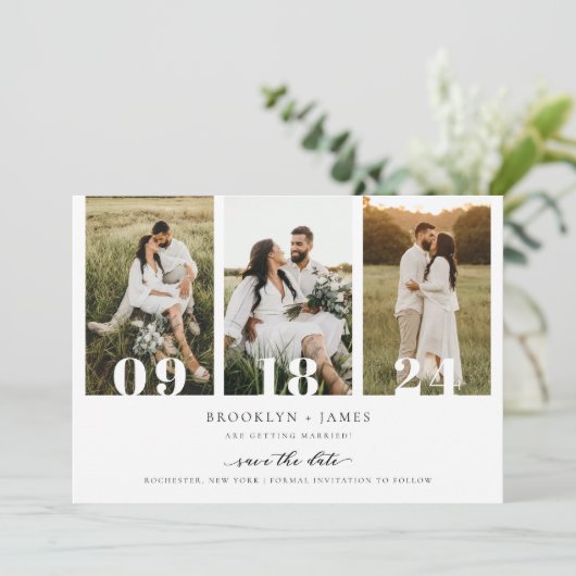 Moderne fotocollage QR-code Sla de datum op Kaart (Staand voorkant)