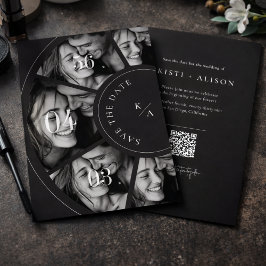Moderne Fotocollage QR Code Trouwkaart 'Save the D Save The Date