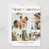 Moderne Fotocollage Rode Kerstvakantie Kaart (Voorkant)