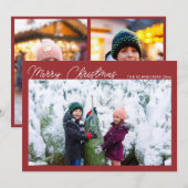 Moderne Fotocollage Rode Script Prettig Kerstfeest Feestdagenkaart (Voorkant / Achterkant)