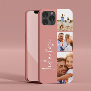Moderne fotocollage roos roze initiaal monogram Case-Mate iPhone case