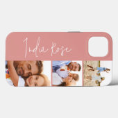 Moderne fotocollage roos roze initiaal monogram Case-Mate iPhone case (Achterkant (horizontaal))