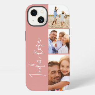 Moderne fotocollage roos roze initiaal monogram iPhone 13 hoesje