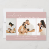 Moderne fotocollage roze geboorte aankondiging (Voorkant)