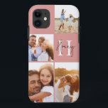 Moderne fotocollage roze initiaal monogram Case-Mate iPhone case<br><div class="desc">Moderne fotocollage roze initiaal monogram ontwerp. Een modern ontwerp met meerdere foto's. Wijzig de kleur die u wilt aanpassen. Onderdeel van een collectie.</div>