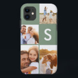 Moderne fotocollage salie groen initiaal monogram Case-Mate iPhone case<br><div class="desc">Moderne fotocollage salie groen initiaal monogram ontwerp. Een modern ontwerp met meerdere foto's. Wijzig de kleur die u wilt aanpassen. Onderdeel van een collectie.</div>