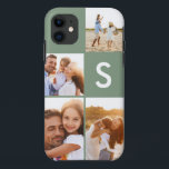 Moderne fotocollage salie groen initiaal monogram Case-Mate iPhone case<br><div class="desc">Moderne fotocollage salie groen initiaal monogram ontwerp. Een modern ontwerp met meerdere foto's. Wijzig de kleur die u wilt aanpassen. Onderdeel van een collectie.</div>