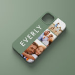 Moderne fotocollage salie groen initiaal monogram Case-Mate iPhone case<br><div class="desc">Moderne fotocollage salie groen initiaal monogram ontwerp. Een modern ontwerp met meerdere foto's. Wijzig de kleur die u wilt aanpassen. Onderdeel van een collectie.</div>
