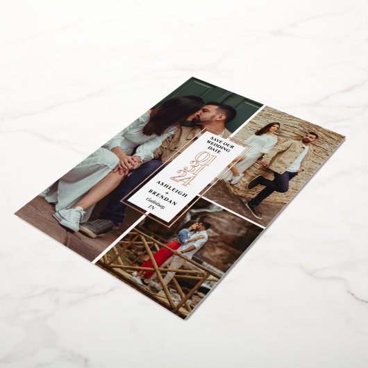 Moderne Fotocollage Save The Date Folie Uitnodiging (Gedraaid)