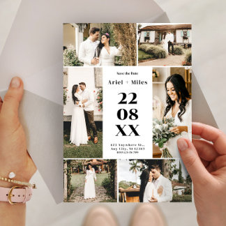 Moderne Fotocollage Save the Date Huwelijk Kaart