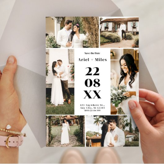Moderne Fotocollage Save the Date Huwelijk Kaart