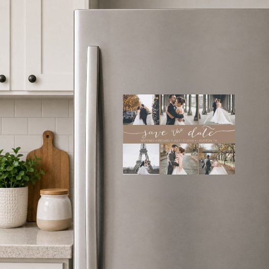 Moderne Fotocollage Save the Date Taupe
