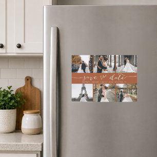 Moderne Fotocollage Save the Date Terracotta