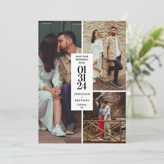 Moderne Fotocollage Save The Date Uitnodiging (Staand voorkant)