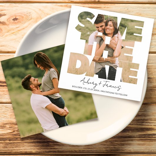Moderne Fotocollage Save the Date Wedding Invite