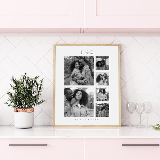 Moderne Fotocollage Script Monogram Koppels Poster