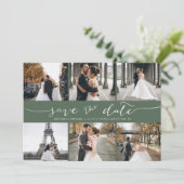Moderne fotocollage slaat de datum donkerder op save the date (Staand voorkant)