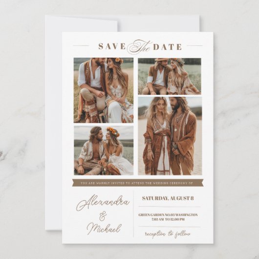 Moderne fotocollage slaat de datum op kaart (Voorkant)