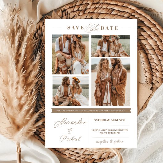 Moderne fotocollage slaat de datum op kaart