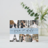 Moderne fotocollage slaat de datum van het puistbl aankondigingskaart (Staand voorkant)