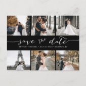 Moderne fotocollage slaat de datum zwart op aankondigingskaart (Voorkant)