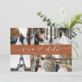 Moderne fotocollage sparen de Datum Terracotta Save The Date (Staand voorkant)