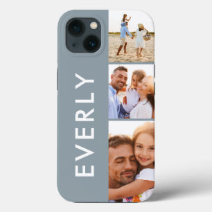 Moderne fotocollage stoffig blauw initiaal monogra Case-Mate iPhone case