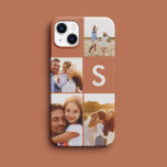 Moderne fotocollage terracotta initiaal monogram Case-Mate iPhone case<br><div class="desc">Moderne fotocollage terracotta initiaal monogram ontwerp. Een modern ontwerp met meerdere foto's. Wijzig de kleur die u wilt aanpassen. Onderdeel van een collectie.</div>