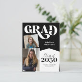 Moderne fotocollage typografie zwart afstuderen aankondigingskaart (Staand voorkant)