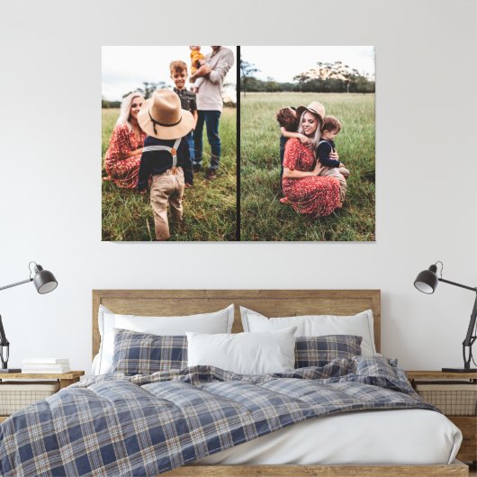 Moderne fotocollage van 2 families | Eigen ontwerp Canvas Afdruk (Insitu (Slaapkamer))