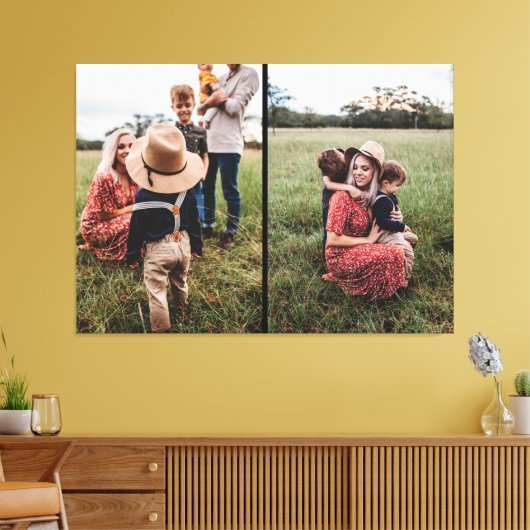 Moderne fotocollage van 2 families | Eigen ontwerp Canvas Afdruk (Insitu (Woonkamer))