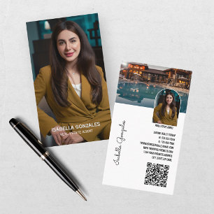 Moderne Fotocollage Vastgoedmakelaar QR-code Visitekaartje