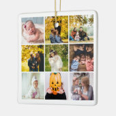 Moderne fotocollage wat een jaar wit monogram keramisch ornament (Links)