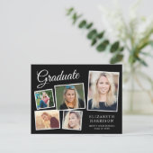 Moderne fotocollage zwart afstudeerfeest uitnodiging briefkaart (Staand voorkant)